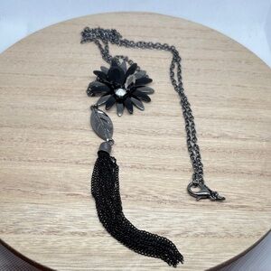 Charter Club Black Flower Tassel Pendant Necklace